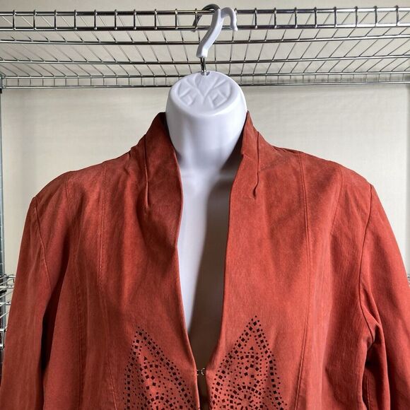 Chico's Women's Red Suede Leather Jacket Size 2 Large Western Boho Hippie Eyelet - Picture 7 of 11
